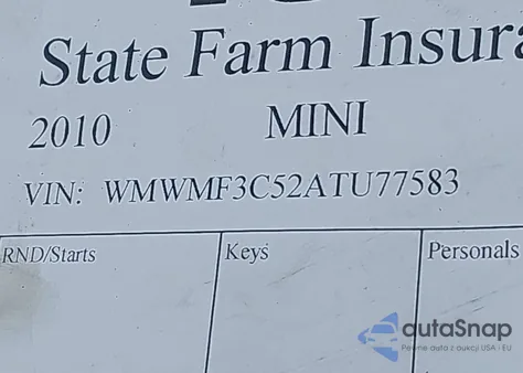 2010 Mini Cooper из США, поврежденный, VIN WMWMF3C52ATU77583